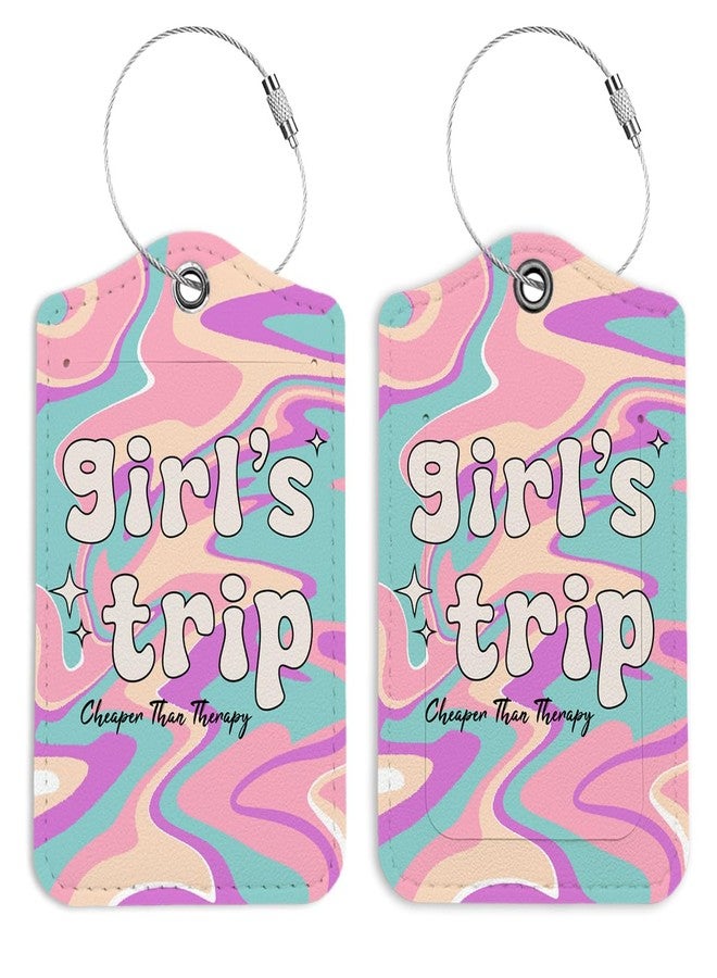 LARTSFRO Preppy Color Girls Trip Luggage Tags for Suitcases, Girls Trip Groovy Luggage Tag, Back to School, Teen Girls Gifts Suitcase Tags, Trendy Girly 2 Pack Travel Luggage Tags - Image 1